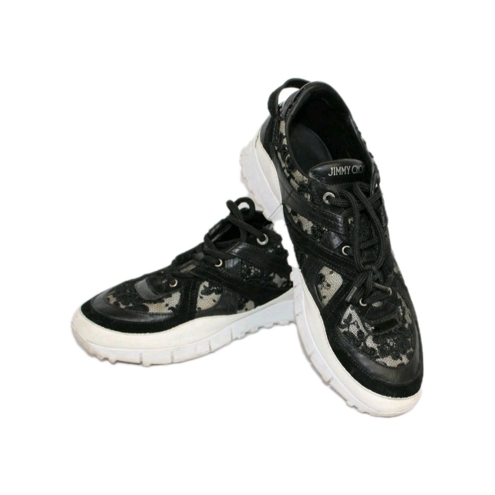 Jimmy Choo Seattle Low Top Trainer Black And White Sneakers
